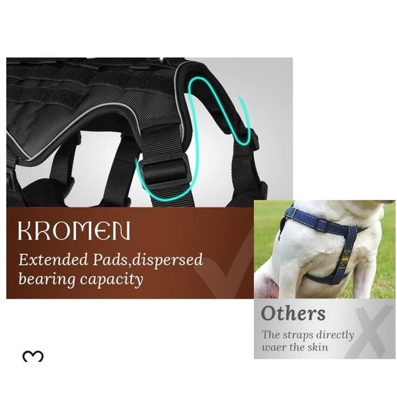 KROMEN TACTICAL DOG HARNESS SZ M Medium Black Brand NEW Comfortable Wearing - Picture 3 of 11